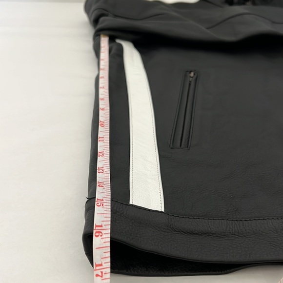 *CUSTOM* Mens Black Cafe Racer Leather Jacket With White Stripes Size L - Picture 13 of 15